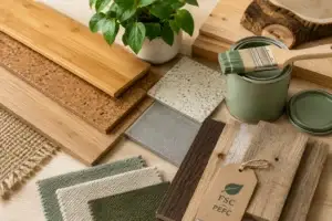 Milieuvriendelijke vloermaterialen zoals bamboe, kurk, gerecycled hout en natuurlijke afwerking