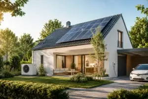 Gasloze woning met zonnepanelen, warmtepomp en elektrische auto als duurzame keuze voor energiezuinig wonen