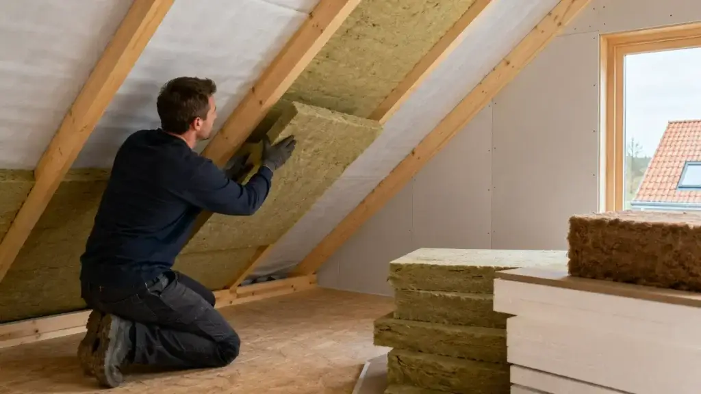 Dakisolatie aanbrengen met isolatiemateriaal om warmteverlies in huis te verminderen