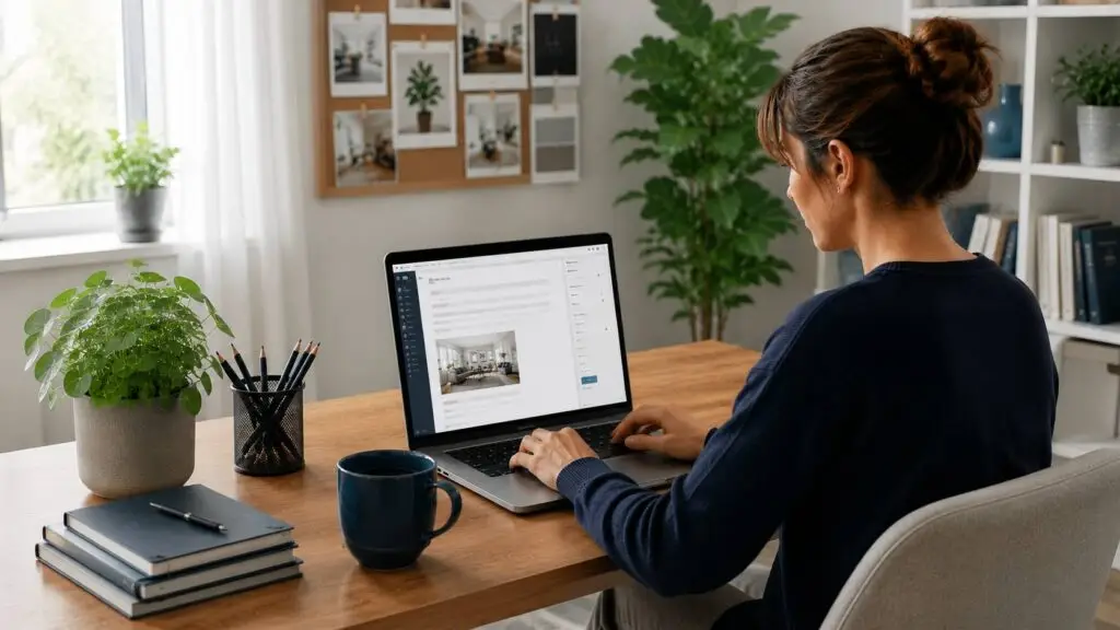 Persoon schrijft een online artikel voor City Wonen op een laptop