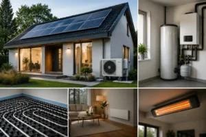 Duurzame verwarming zonder gas met warmtepomp, vloerverwarming, infraroodpaneel en zonnepanelen
