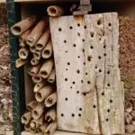 Insectenhotel van natuurlijke materialen in een groene tuin
